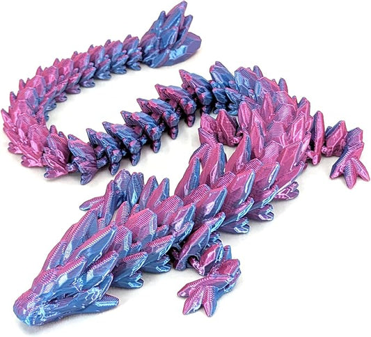 12" Articulated Gem Stone Dragon - New 2024 Ver - Multi Color 3D Printed Plastic Dragon Figure - Rainbow Pearlescent Colors - Interlocked Body Segments and Legs (Medium 12", Blue Raspberry)
