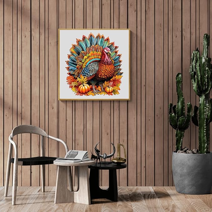 WOODBESTS Wooden Puzzle for Adults, Colorful Turkey Puzzle (M, 200pcs, 11.4"x10.3") Beautiful Wooden Box, Wooden Jigsaw Puzzles Unique Shape, Thanksgiving Gifts for Adults and Kids Family Game