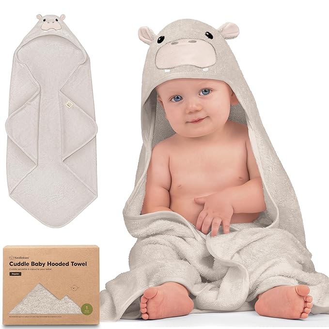 KeaBabies Hooded Baby Towel for Newborn - Viscose Derived from Bamboo Large Baby Bath Towels with Hood for Boys, Girls, Toddler, Extra Absorbent & Soft Newborn Bath Essentials (Hippo)
