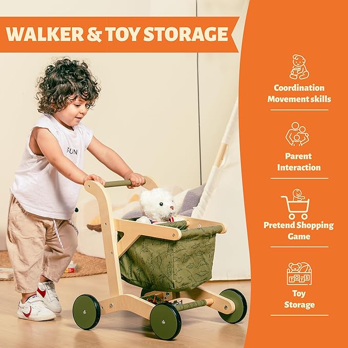 Wooden Baby Walker, Baby Push Walker, Push Walker For Babies 12-18 Months, Sit To Stand Walker For Baby, Baby Shopping Cart, Push Toy, Activity Walker, Adjustable Speed, Baby Walker Push Toy