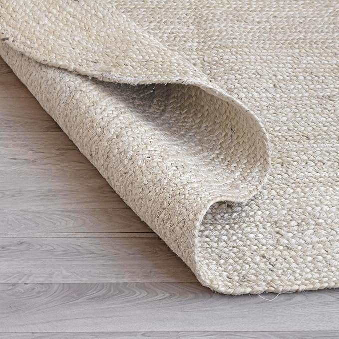 HOMEMONDE Reversible Oval Jute Area Rug - Hand Woven Natural Fiber - Farmhouse Braided Rugs for Entryway/Front Door/Porch/Meditation Mat/Home Decor (2.3 x 4 ft, Off White)
