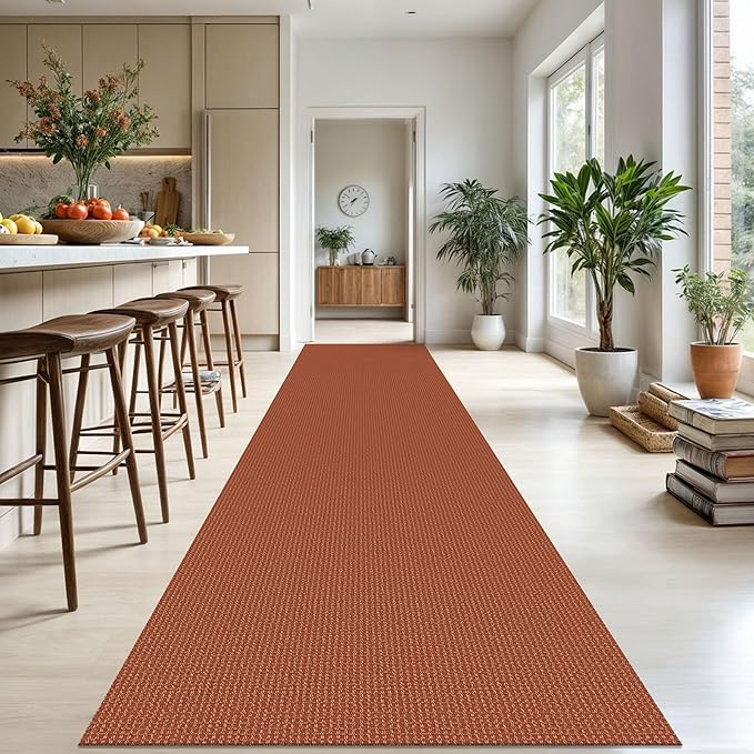 KOZYFLY Extra Long Runners for Hallways 3x18 ft Washable Kitchen Runner Non Slip Rubber Backed Hallway Rug Cotton Entryway Runner Rug Floor Carpet for Indoor Hall, Kitchen, Stair, Orange/Tan