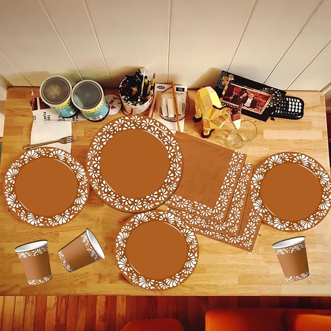 144Pcs Cielito Lindo Party Decoration, Platos De Barro Mexicanos Clay Plates Mexican decor Terracotta Pottery Paper Cups for Mexican Themed Party Decorations Cielito Lindo Baby Shower