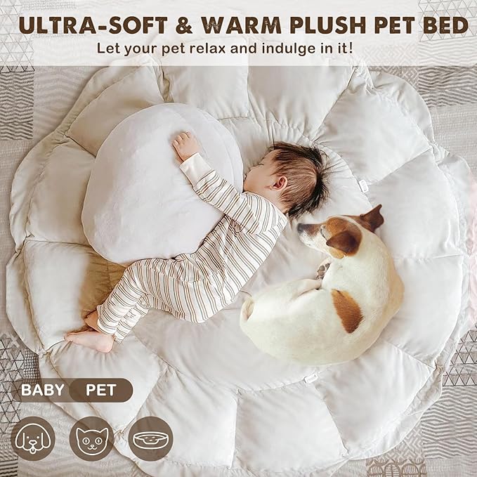 5-in-1 Convertible Baby Play Gym with 6 Toys, Tummy Time Mat for Sensory Development, Baby Activity Center from Newborn to Toddler, Ball Pit, Cat & Dog Bed, Soft Plush Pet Bed, No Ball Included
