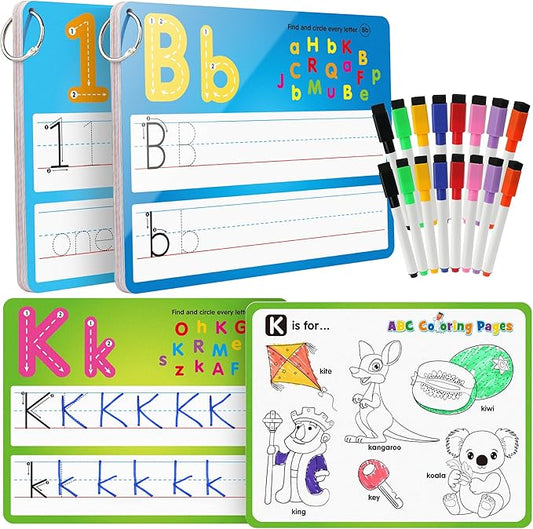 Coogam Handwriting Drawing Practice Cards, 36pcs Alphabet Number Painting Coloring with Pens, Double Sided Write and Wipe Tracing Flashcards, Educational Montessori Toy Gift for 3 4 5 Year Old Kids