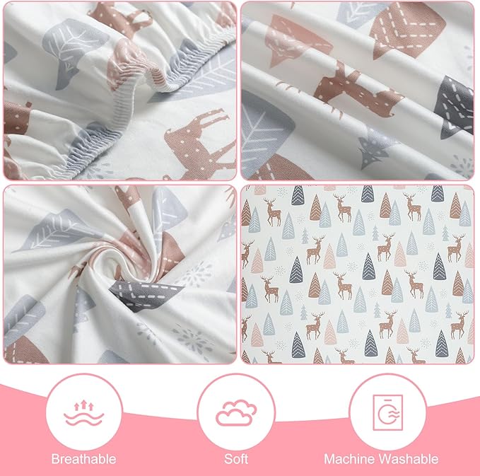 Pack n Play Flat Sheet 2 Piece Mini Crib Sheet Elastic Playard Sheet Set Portable Sheet Set Elastic Convertible Playmat Compatible Graco Pack n Play (Owl and Tree Bag) (Lulu Paradise)
