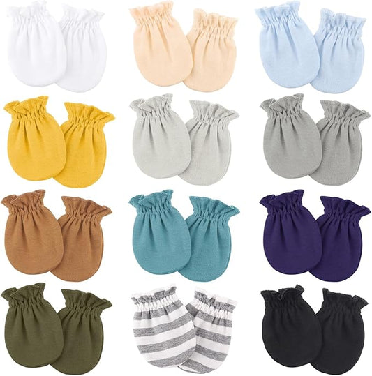 BQUBO 12 Pairs Baby Mittens Newborn Infant Toddler Mittens No Scratch Cotton Elastic Wrist Gloves for Boys Girls 0-6 Months