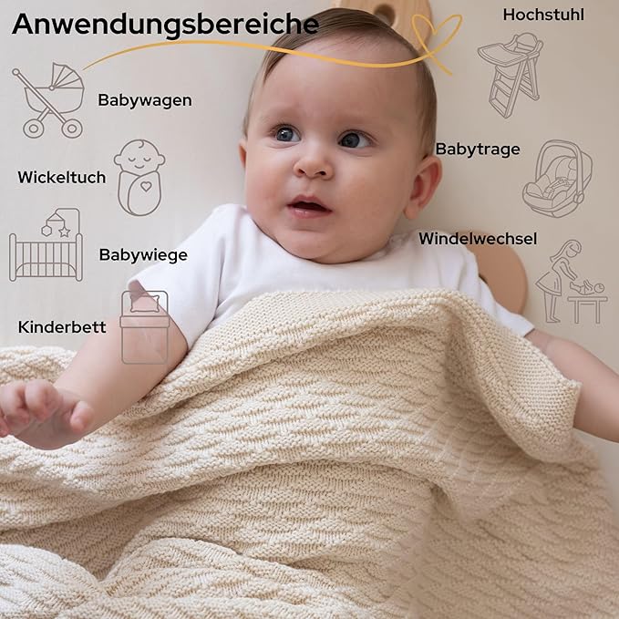 100% Organic Cotton Baby Knitted Blanket with Gift Box - Soft Toddler, Crib, Stroller Blanket - Neutral Swaddle and Receiving Blanket for Newborns, 30"x40", Pink, Nora