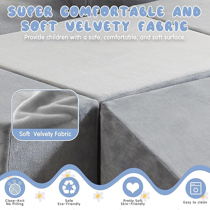 jela Kids Foam Climbing Blocks 6Pcs Soft Play Equipment Soft Velvet, Toddler Climbing Toys Indoor Soft Play Climbing for Toddlers, Lightweight Climbing Blocks for Babies, Climb and Crawl Foam Playset