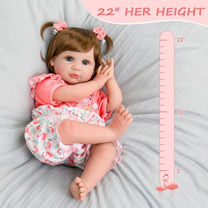 Aori Realistic Reborn Baby Doll Girls - 22 inches Real Life Newborn Baby Dolls, Adorable Lifelike Babies, Weighted Reborn Toddler Gifts Set for Kids Grandma