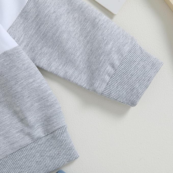 Kupretty Toddler Baby Boy Fall Winter Clothes Color Block Long Sleeve Sweatshirt Pullover Tops + Joggers Pants Outfit Set