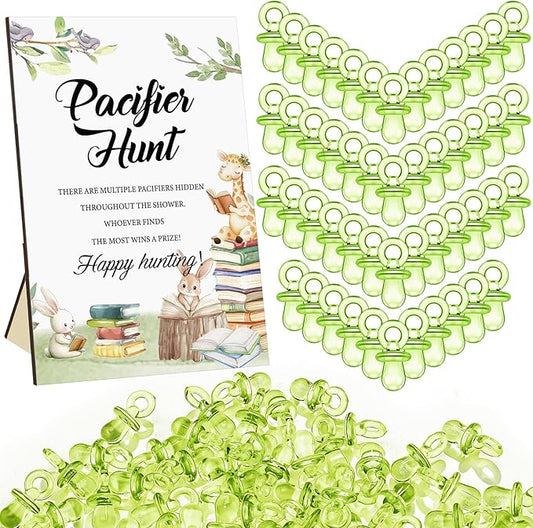 Thyle 51 Pcs Pacifier Hunt Baby Shower Games Include Hunt Sign and 50 Acrylic Pacifiers for Baby Shower Game Decoration Gift Sets Gender Reveal Party Decor(Story Book)