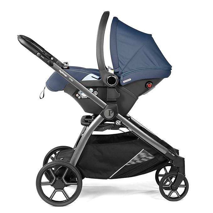 Peg Perego Ypsi – Compact Single to Double Stroller – Compatible with All Primo Viaggio 4-35 Infant Car Seats & Ypsi Bassinets - Made in Italy - New Life (Blue) Innovative Eco-Sustainable Fabric