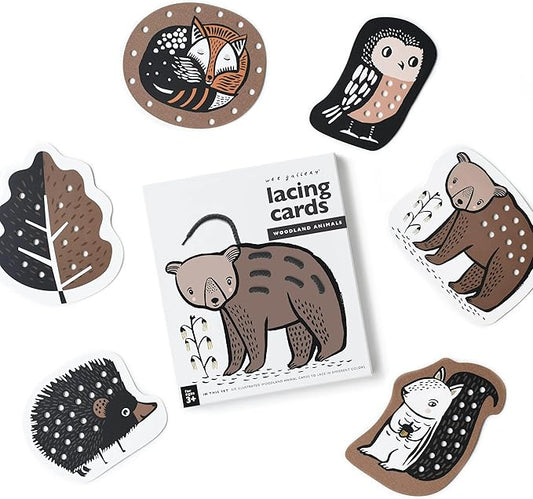Wee Gallery Woodland Lacing Cards, Sewing Board and Travel Game for Toddlers and Preschoolers, Fine Motor Skills Toy, Montessori-Inspired Educational Kids Craft Activity for Ages 3+