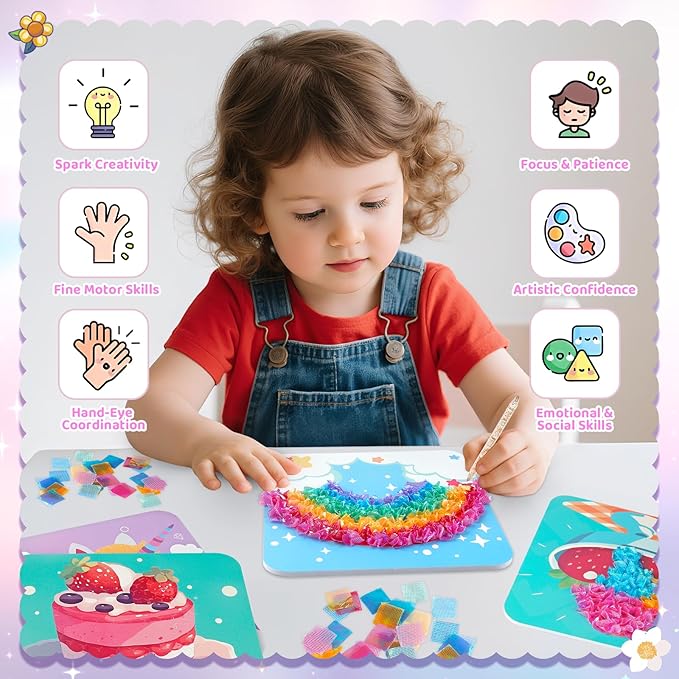 Poke in Art for Kids Unicorns Rainbow Mermaid Butterfly Cupcake Arts and Crafts for Kids Ages 4-8 9 10 11 12 Boys Girls Home Decor Birthday Christmas Gifts 6 DIY Themes Creative Activity Game