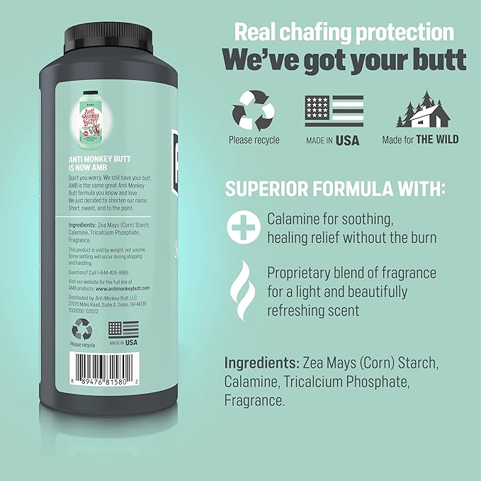 Anti Monkey Butt Baby Powder with Calamine - Talc-Free Diaper Rash & Anti-Chafing Relief - Cornstarch Formula for Itch & Moisture Protection - Hypoallergenic - 8 oz - Pack of 2