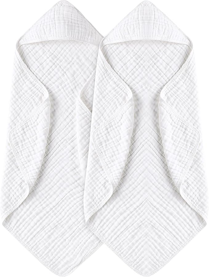 Yoofoss Hooded Baby Towels for Newborn 2 Pack 100% Muslin Cotton Baby Bath Towel with Hood for Babies, Infant, Toddler and Kids, Large 32x32Inch, Soft and Absorbent Newborn Essential