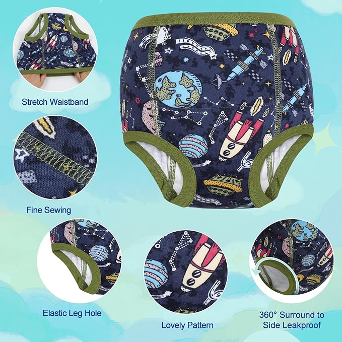 MOEMOE BABY Training Underwear 10 Packs Absorbent Potty Training Pants for Boys and Girls Cotton Pee Pants 2-9T