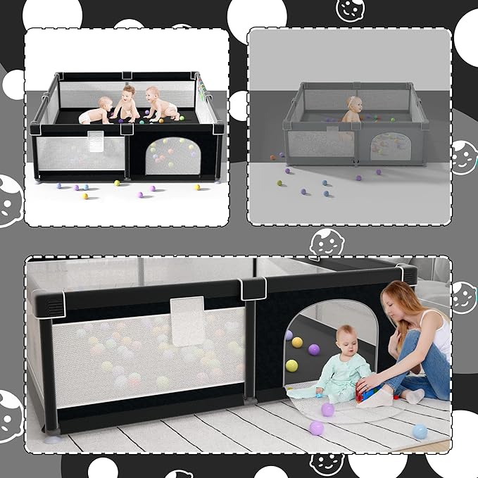 LUTIKIANG Playpen, 79" X 71" Extra Large Playpen, Play Pen for Babies and Toddlers, Kids Play Pen, Sturdy Safety Play Yard, Baby Fence with gate, Play Pin for Toddler (Black)