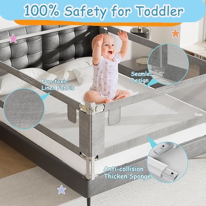3-Pack Queen Size Bed Rails for Toddlers -Height Adjustable Baby Bed Rail Guard Specially Designed for Queen Size Bed(2 Sides 78.7" + 1 Side 59")