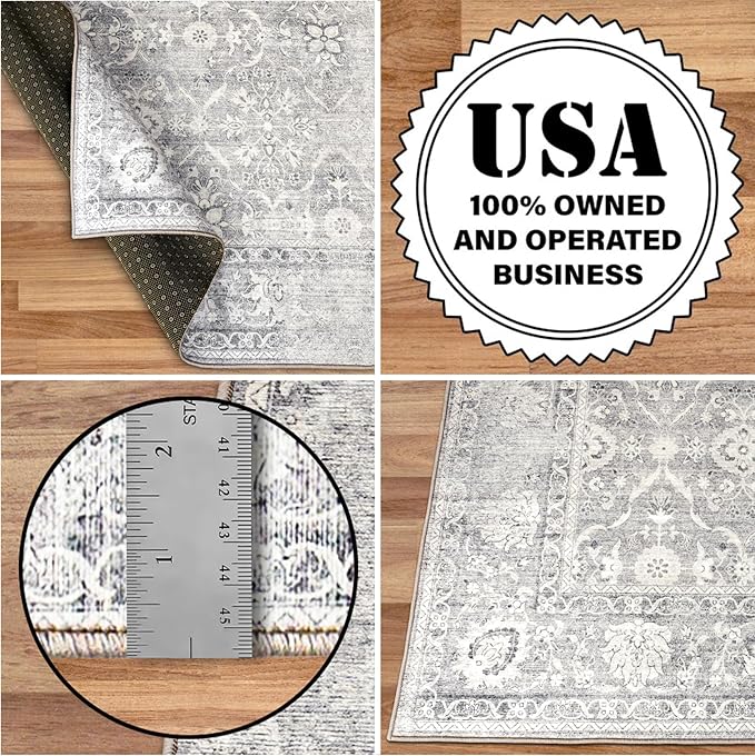 ReaLife Rugs Machine Washable Area Rug Runner - Living Room Bedroom Bathroom Kitchen Entryway Office - Padded Low Pile Stain Resistant Premium - Boho Farmhouse Vintage - Noor - Silver Ivory 2'6" x 8'