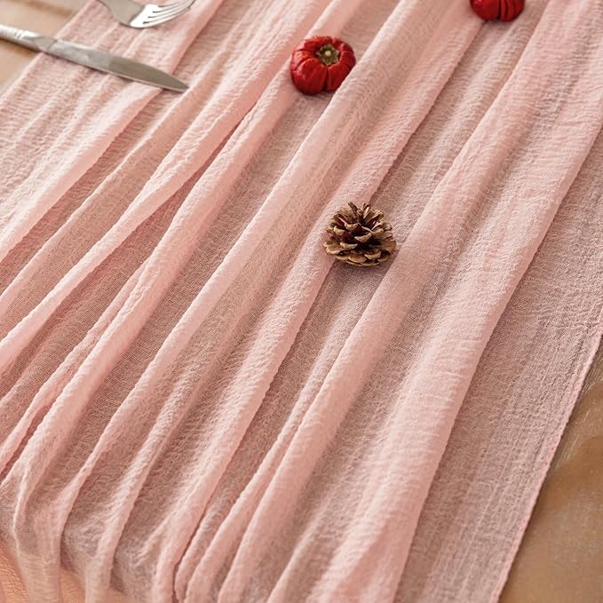 3pcs Pink Gauze Rustic Cheesecloth Table Runner 120 Inch 10 FT for Wedding Baby Shower Bridal Shower Birthday Engagement Garden Outdoor Party Long Sheer Boho Decorations