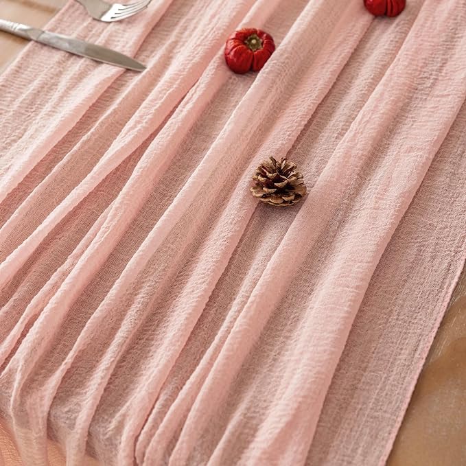 Keketo Pink Table Runner Cheese Cloth Rustic Gauze Cheesecloth Table Runner 120 Inch 10 FT for Wedding Baby Shower Bridal Shower Party Sheer Boho Home Tea Party Decorations