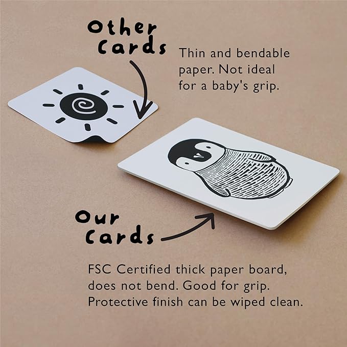 Wee Gallery Art Cards for Baby, Durable High Contrast Black and White Animal Flashcards for Newborns, Brain Development, Sensory Toys, Tummy Time Essentials for Infant and Toddler - Safari Animals