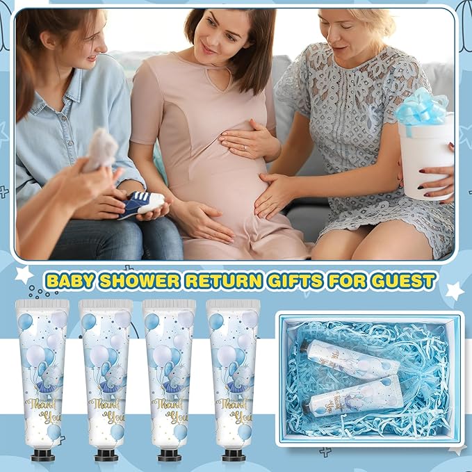 48 Sets Baby Shower Hand Cream Bulk Blue Elephant Baby Shower Favors Bridal Thank You Hand Cream for Guests Travel Size Lotion with Organza Bags