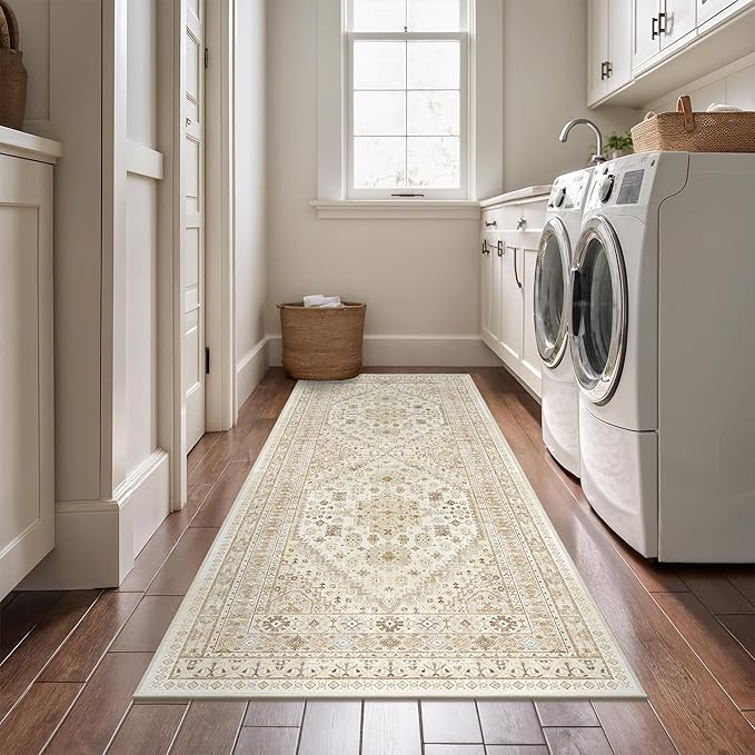 zesthome 2x6 Runner Rug for Hallways, Machine Washable Rug, Non Slip Vintage Low Pile Runners, Stain Resistant Runners for Entryway, Kitchen, Bathroom, Laundry Room, Corridor