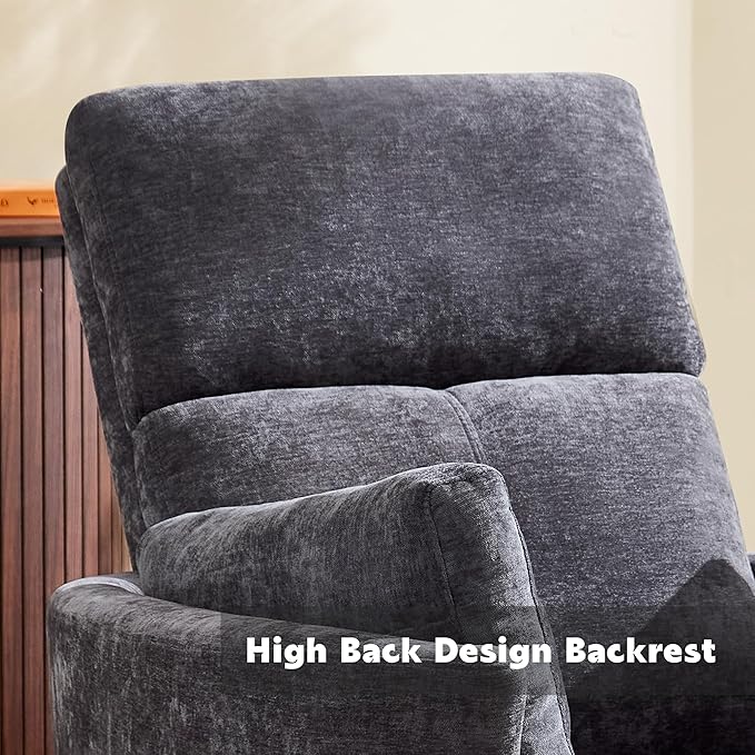 Recliner 360°Swivel Glider Rocking Chair,Upholstered Nursery Multifunction Rocking Chair with High Back, Adult Recliner Chair with 2 Pillows for Living Room Bedroom(DRAKGREY, Manual Operation)