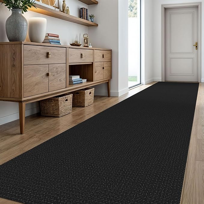 KOZYFLY Extra Long Runners for Hallways 3x18 ft Washable Kitchen Runner Non Slip Rubber Backed Hallway Rug Cotton Entryway Runner Rug Floor Carpet for Indoor Hall, Kitchen, Stair, Black/Dark Grey