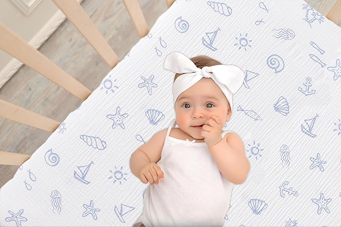 Baby Crib Sheets 2 PCS, 100% Organic Cotton Crib Sheet for Standard Crib Mattress(52”x 28”), Fitted and Soft Breathable Muslin Crib Mattress Sheet for Girl and Boy