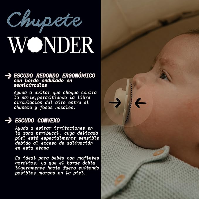 Suavinex Wonder Baby Pacifier, SX Pro Silicone Nipple, Reversible, Non Irritating Shield Design, 2 Pk Pacifiers 0-6 Months, Made in Europe, Aqua/Blue