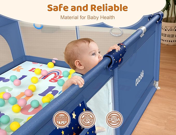 CoziBB Baby Playpen with Mat, 71" × 59" Extra Large Playpen for Toddler, Baby Playard with Breathable Mesh, Fence Play & Sleep Area for Indoor & Outdoor