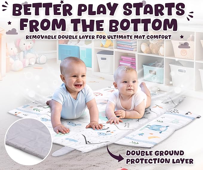 Baby Play Mat Tummy Time with Extra Mat - Baby Play Mats for Floor Activity Gym with Toys, Washable Tummy Time Mat Girl & Boy, Floor Play Mat for Babies 0 6 Months+, 43.7 x 39.8 x 20.5 Inches