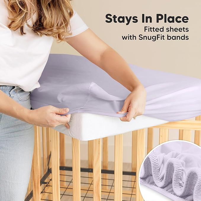 2-Pack Waterproof Crib Sheets for Girl, Boy - Organic Cotton 52X28 Fitted Crib Sheets Neutral, Crib Mattress Protector Sheets, Soft Toddler Bed Sheets, Washable Infant Fitted Baby Crib Sheets (Lilac)