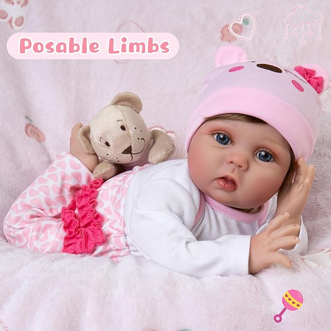 Lifelike Reborn Baby Dolls,22 Inch Realistic Baby Dolls That Look Real Soft Cloth Body Real Life Baby Doll Newborn Girls with Clothes and Toy Accessories Gift Set for Kids Age 3+