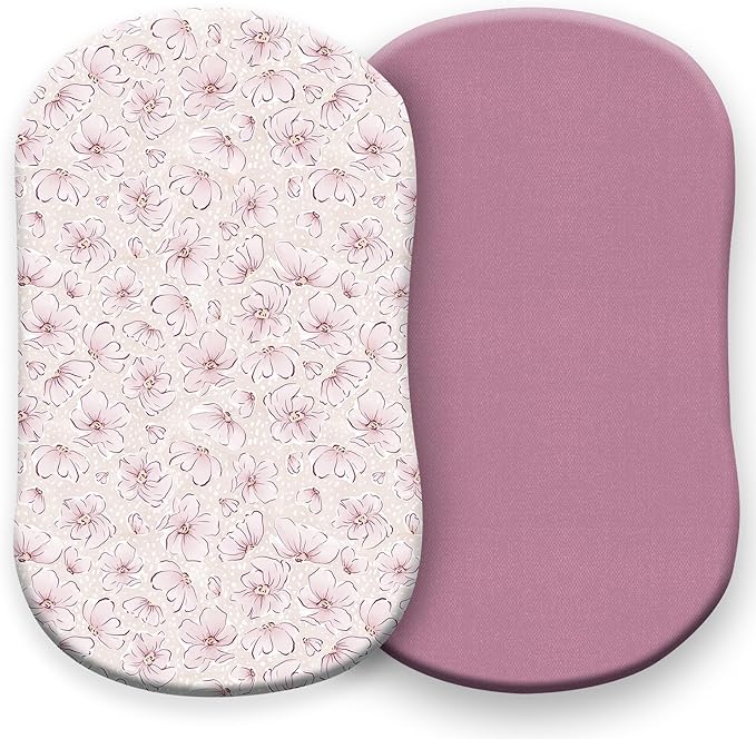 Pobibaby – 2 Pack Bassinet Sheets Girl, Bassinet Sheets Cotton 33x20 for Girls and Floral Nursery for Standard Rectangle Bassinets – Ultra-Soft Jersey Knit, Safe and Snug for Baby (Blossom)