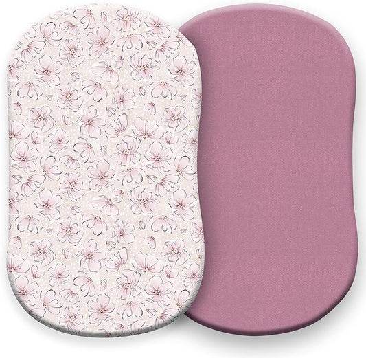 Pobibaby – 2 Pack Bassinet Sheets Girl, Bassinet Sheets Cotton 33x20 for Girls and Floral Nursery for Standard Rectangle Bassinets – Ultra-Soft Jersey Knit, Safe and Snug for Baby (Blossom)