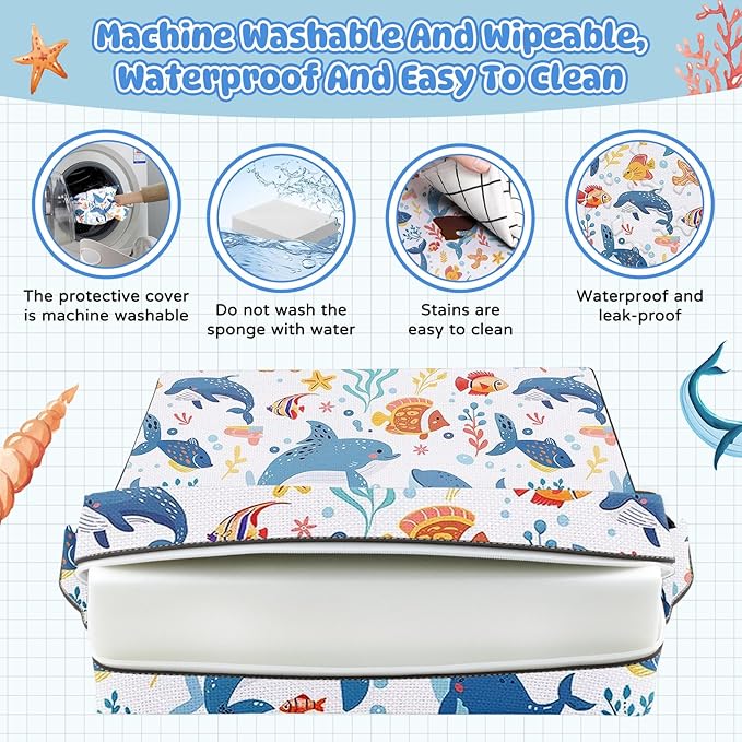 Booster Seat for Dining Table, Toddler Booster Seat for Dining Table with Safety Buckles, Anti-Scratch Easy Cleaning Toddler Seat for Table (White-Fish)