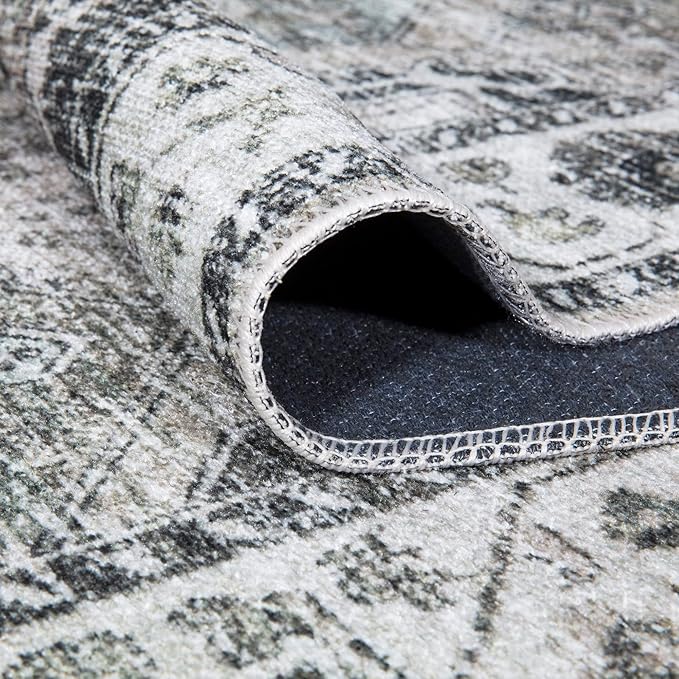 Bloom Rugs Caria Washable Non-Slip 10 ft Runner - Beige/Olive Traditional Runner for Entryway, Hallway, Bathroom, and Kitchen - Exact Size: 2'6" x 10'
