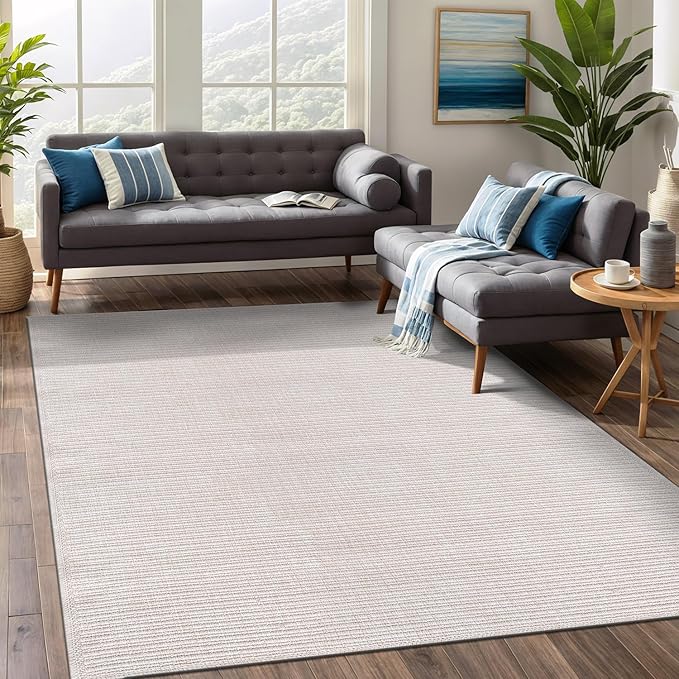 Beverly Rug Easy Jute Off White Rug 4x6 Solid Washable Durable Outdoor Indoor Area Rugs for Living Dining Room Patio Office Stain Resistant Non Shedding Casual Indoor Outside Carpet (4 x 6 Off-White)