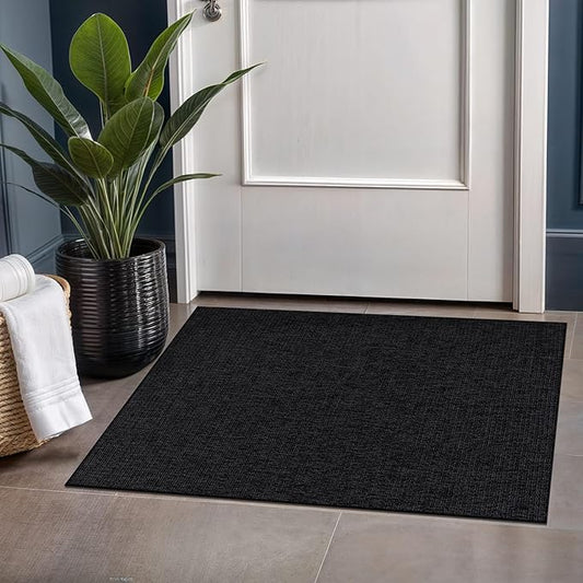 Beverly Rug Easy Jute Entry Rug 2x3 Solid Washable Durable Outdoor Indoor Area Rugs for Living Dining Room Patio Office Stain Resistant Non Shedding Casual Indoor Outside Carpet 2 x 3 Dark Gray