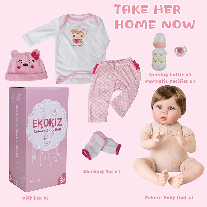 Lifelike Reborn Baby Dolls,22 Inch Realistic Baby Dolls That Look Real Soft Cloth Body Real Life Baby Doll Newborn Girls with Clothes and Toy Accessories Gift Set for Kids Age 3+