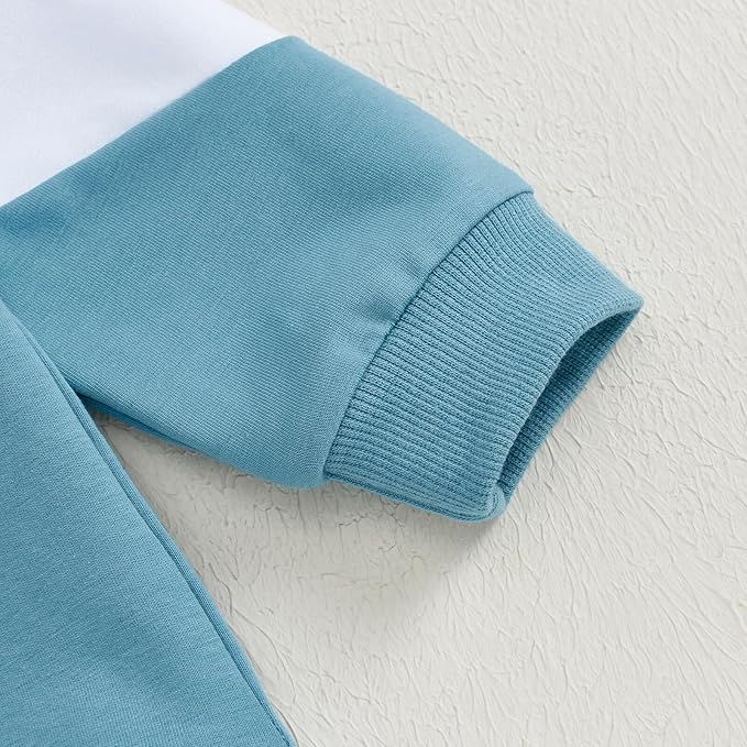 Kupretty Toddler Baby Boy Fall Winter Clothes Color Block Long Sleeve Sweatshirt Pullover Tops + Joggers Pants Outfit Set