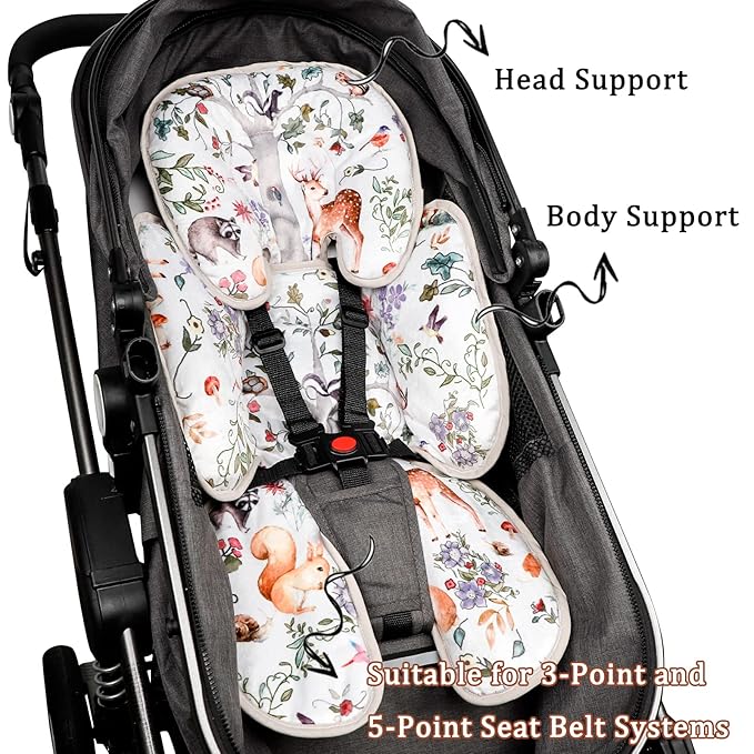 2 in 1 Infant Car Seat Insert, Car Seat Head Support Baby Girls Boys, Soft Newborn Carseat Insert Cushion, Perfect for Carseats, Strollers, Swings (Gray Animals)
