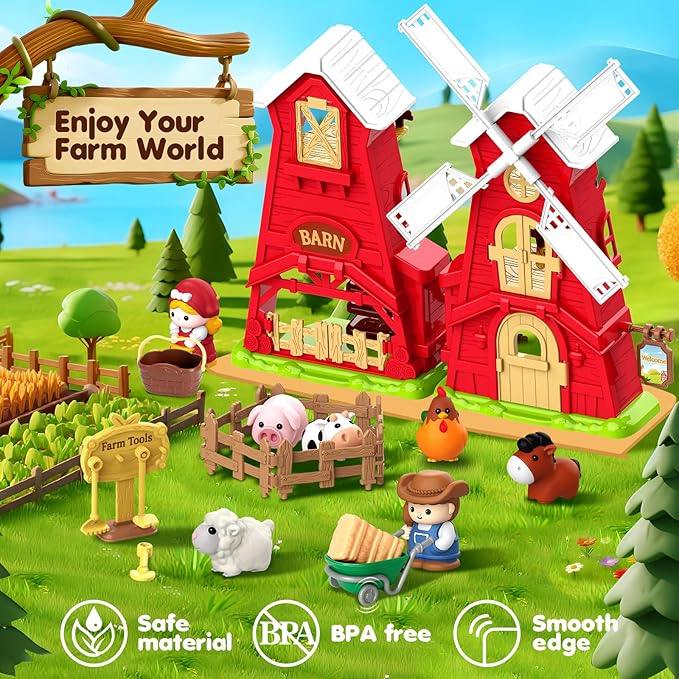 Toddler Toys for 1 2 3 Year Old Boys Girls, Big Red Windmill Barn Farm Animals Toy, Montessori Learning Toys for Toddlers 1-3, Ideal Birthday for Boy Girl Kids, Baby Toy 12-18 Months