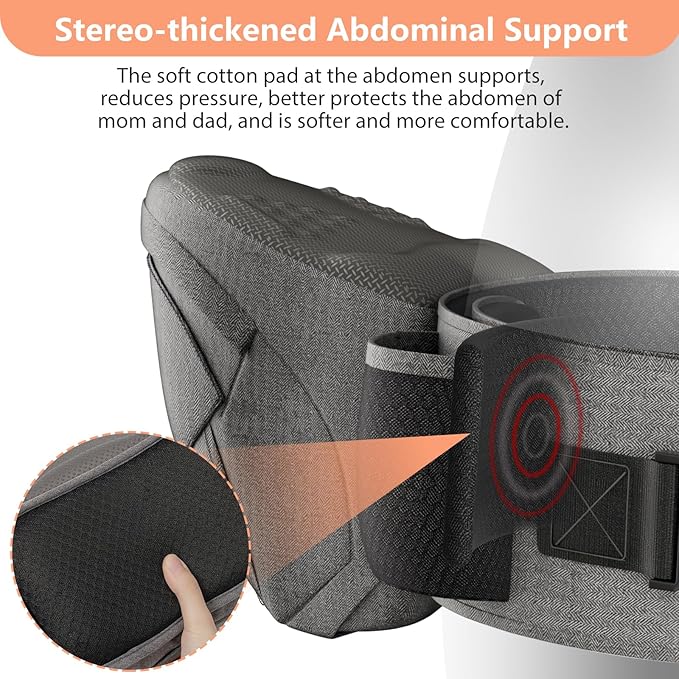 HKAI Baby Hip Carrier, Mom’s Choice Award Winner, Baby Carrier with Adjustable Waistband & Breathable Mesh, Ergonomic Carrier with Non-Slip Hip Seat Surface for Newborns & Toddlers, (Grey)