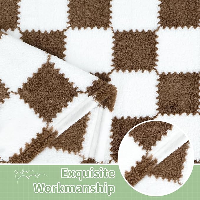 Checkered Baby Blanket for Boys Girls, 2 Pack Soft Baby Boy Girl Blankets, Small 28 x 40 inches Toddler Fleece Blanket, Essentials Crib Stroller Items, Newborn Gift (Coffee)